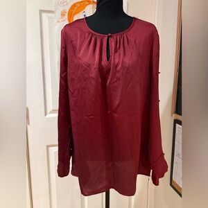 NWT Liz Claiborne Burgundy Satin Blouse Size Large